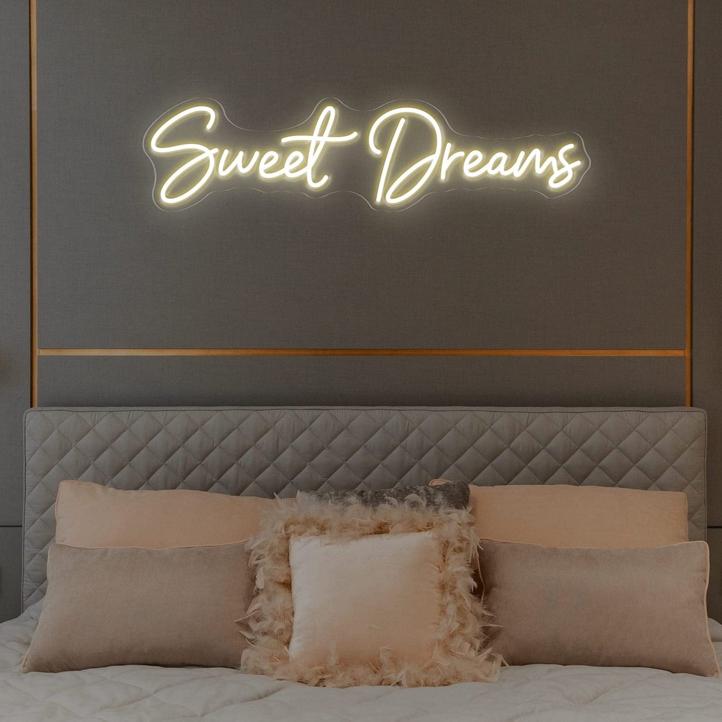 Sweet Dreams Neon Sign Wall Art Decor - 25"x6.4" Sweet Dreams Farmhouse Signs for Hanging Above Bed Wall Decor for Bedroom (Warm White)