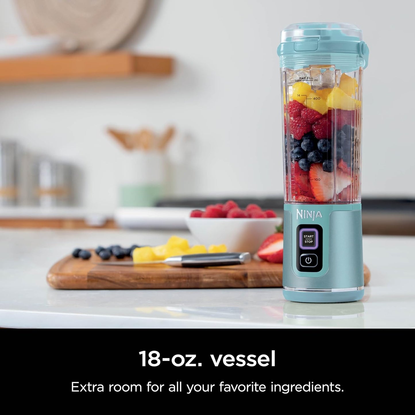 Ninja Blast Portable Blender - Cordless 18oz Personal Blender for Shakes & Smoothies | BPA Free, USB-C Rechargeable, Tinted Aqua
