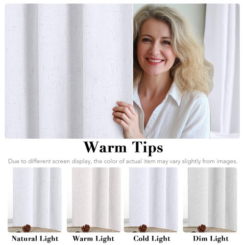 H.VERSAILTEX White Linen Blackout Curtains Durable Thick Textured Linen Look 100% Blackout Patio Door Curtain Anti Rust Grommet Extra Wide Sliding Door Curtain Panel, W100 x L84 inch- Bright White
