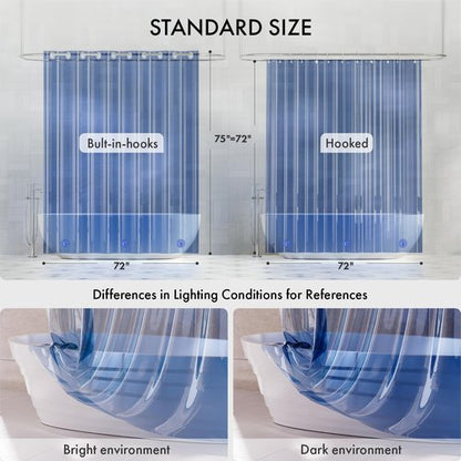 AmazerBath No Hook Shower Curtain and Liner 3-in-1, Luxury Heavy Duty Clear Blue No Hook Shower Liner, 72x75 100% EVA Hookless Shower Curtain with 3 Heavyweight Stones