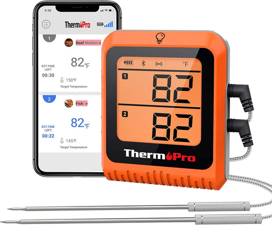 ThermoPro Wireless Meat Thermometer - 650 ft Range, Bluetooth, 2 Probes for Grilling & Smoking
