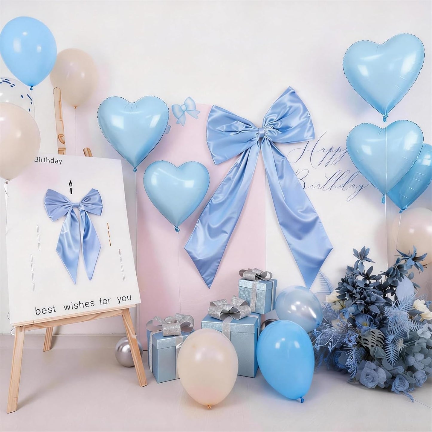 Skiennix Blue Bow Decor - 2 Pack of Large & Small Coquette Wall Backdrop for Valentine's Day & Weddings