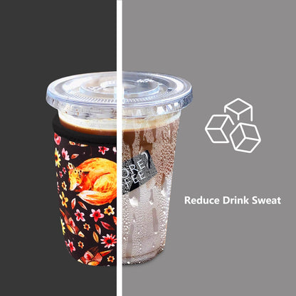 3 Pack Reusable Sleeve for Iced Coffee Cup, Coffee Neoprene Sleeve for Iced&Hot Drinks, Coffee Sleeve Compatible with Starbucks, Dunkin Coffee.(Secret Fox)