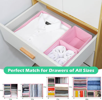 Skiennix Drawer Organizer - 16-Pack Fabric Dividers for Underwear, Baby Clothes & Accessories - Pink