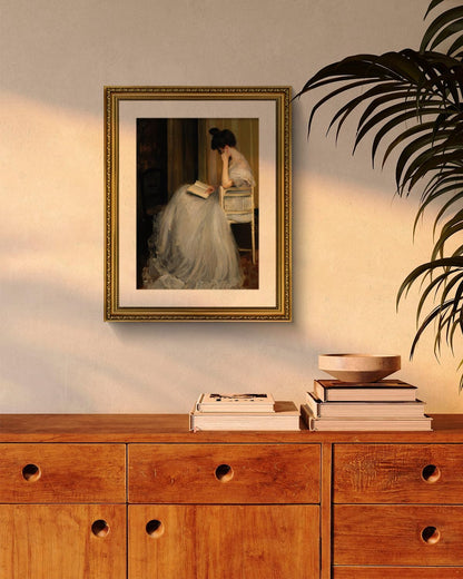 VIYYIEA Gold Framed Canvas Wall Art - Vintage Women Reading Portrait for Living Room & Bedroom | 16x20in