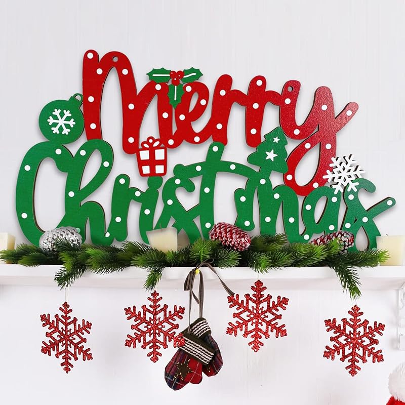 Merry Christmas Wooden Sign - Door Hanging Decor for Indoor & Outdoor