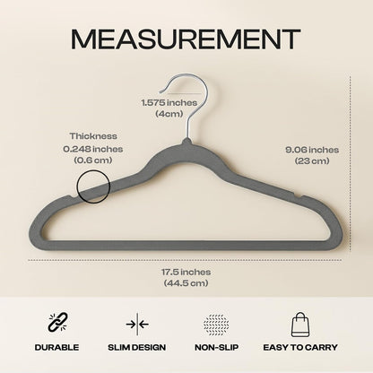 Utopia Home Velvet Hangers - Luxury Non-Slip Slim Coat & Pant Hangers, 20 Pack, Grey with 360° Swivel Hook