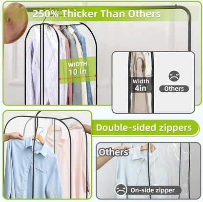LANDNEOO 6 Pack Clear Garment Bags - Zippered Double-Sided Clothes Storage for Coats, Dresses & Suits - 40'' Long