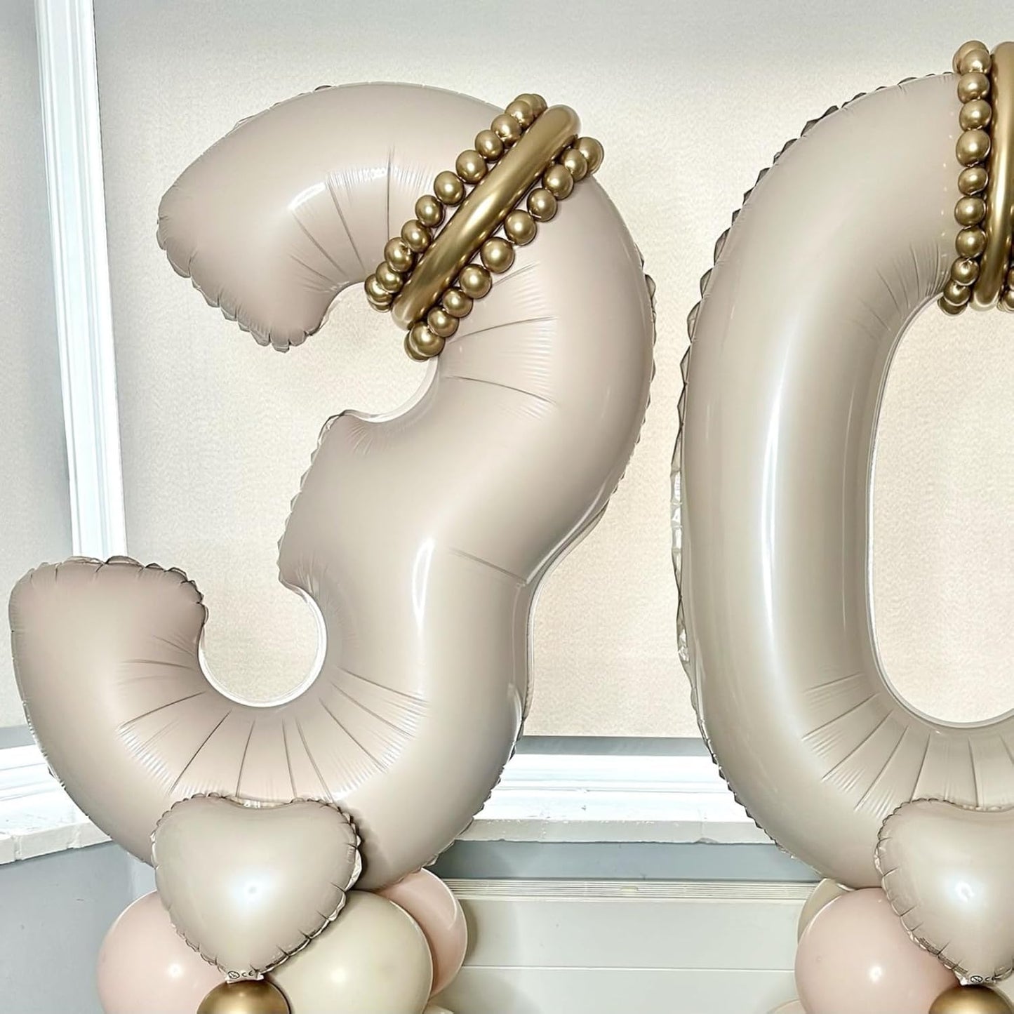 Skiennix 40-Inch Beige Number 6 Foil Balloon - Self-Inflating Ivory White Design for Birthday Celebrations