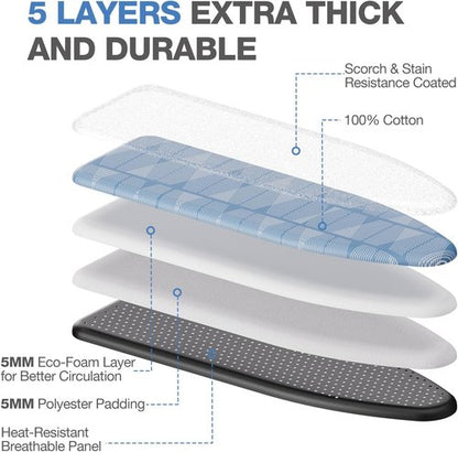 APEXCHASER Ironing Board - Compact Space-Saving Design with Extra Thick Cover | Height Adjustable 13x43 Blue