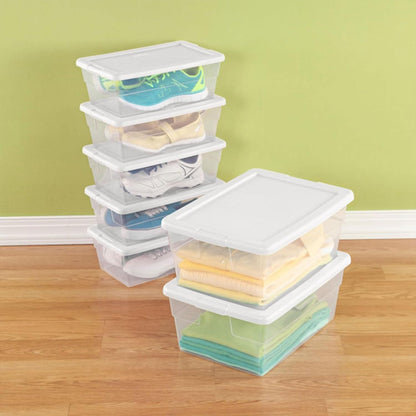 Sterilite 6 Quart Storage Boxes - 12-Pack Stackable Clear Plastic Bins with Snap-On Lids for Organizing