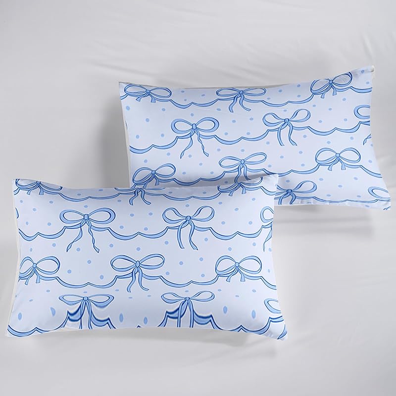 Bow Kids Sheets Set Full Size with Bowknot 16" Deep Pocket - Blue