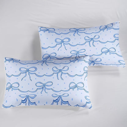 Bow Kids Sheets Set Full Size with Bowknot 16" Deep Pocket - Blue