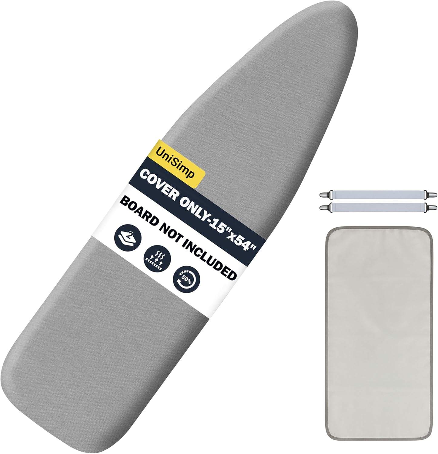 UniSimp Ironing Board Cover - Extra Thick Natural Cotton, Scorch & Stain Resistant | 15"x54", Heatproof Gray