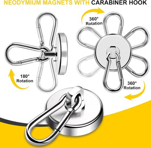 DIYMAG Magnetic Hooks - 150LBS Heavy Duty Neodymium Magnet with Swivel Carabiner | Pack of 4