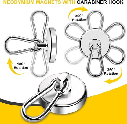 DIYMAG Magnetic Hooks - 150LBS Heavy Duty Neodymium Magnet with Swivel Carabiner | Pack of 4