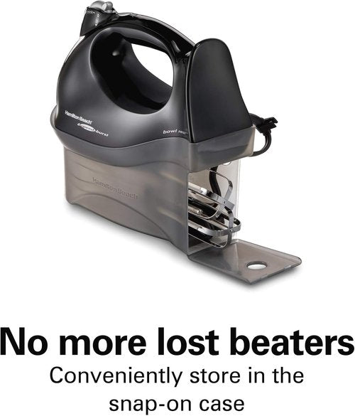 Hamilton Beach Power Deluxe Electric Hand Mixer - 6-Speed with Snap-On Storage Case & Powerful 250W Motor - Black