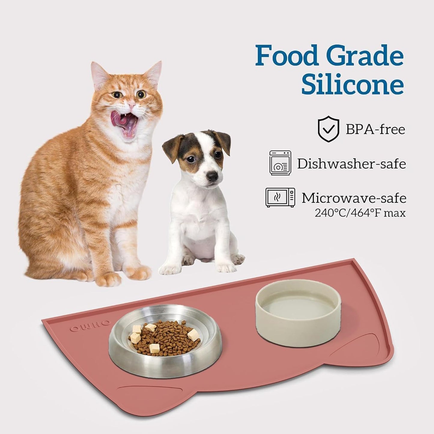 OHMO - Silicone Cat Food Mat | Non-Skid Waterproof Pet Feeding Tray - Easy to Clean (Erythrinus, 18" x 9.8")