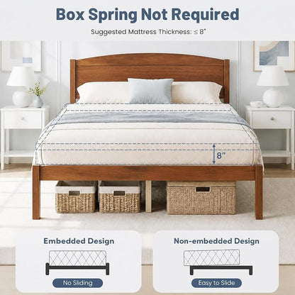 KOMFOTT Full Size Bed Frame with Curved Headboard – Walnut Variation