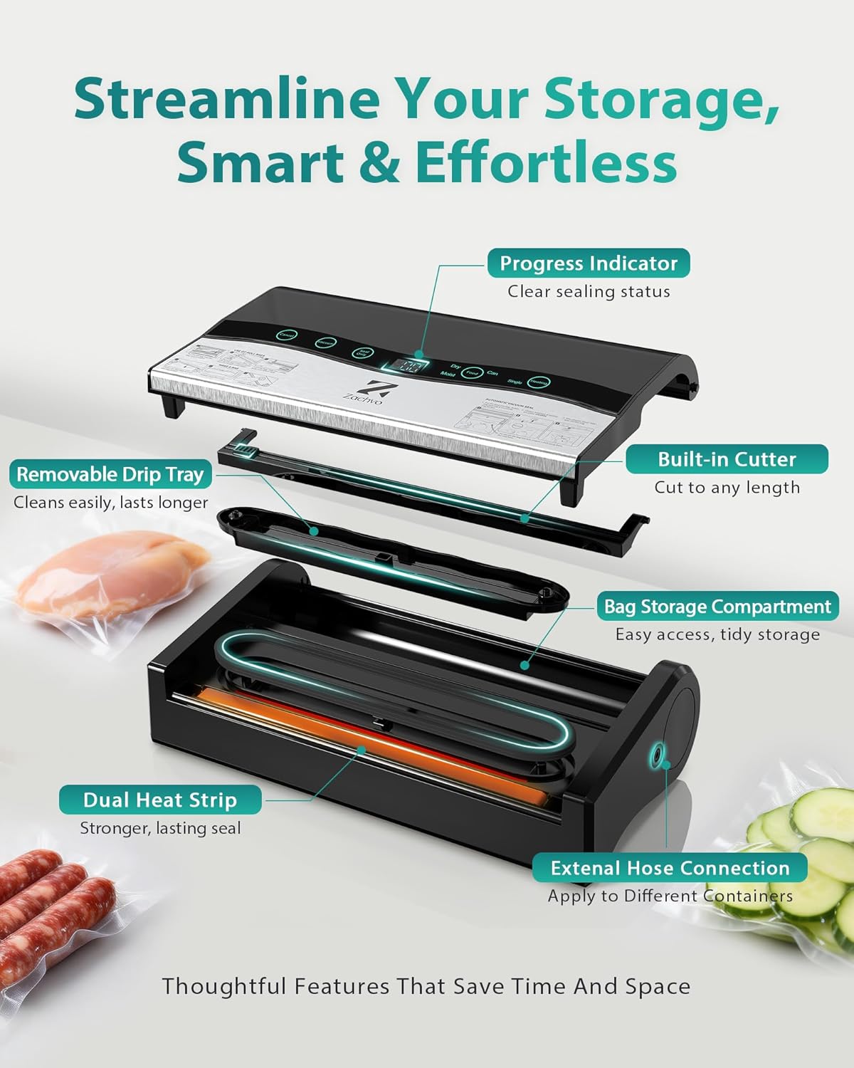 Skiennix Vacuum Sealer Machine - Automatic Food Sealer with Double Heat Seal, Black | Starter Kit Included