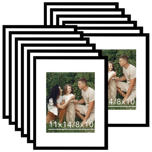 JCJMY 12 Packs 11x14 Picture Frames, Display 8x10 with Mat or 11x14 Without Mat, Black Gallery Wall Frame Set, 11 by 14 Frames Bulk Set of 12 Collage Wall Decor Photo Frames Set for Wall, Black