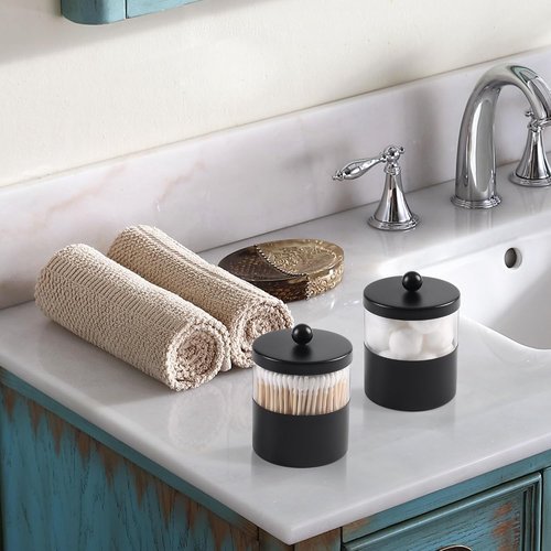 Gaussra Black Apothecary Jars - Stylish Stainless Steel Qtip Holder | 2-Pack Bathroom Decor