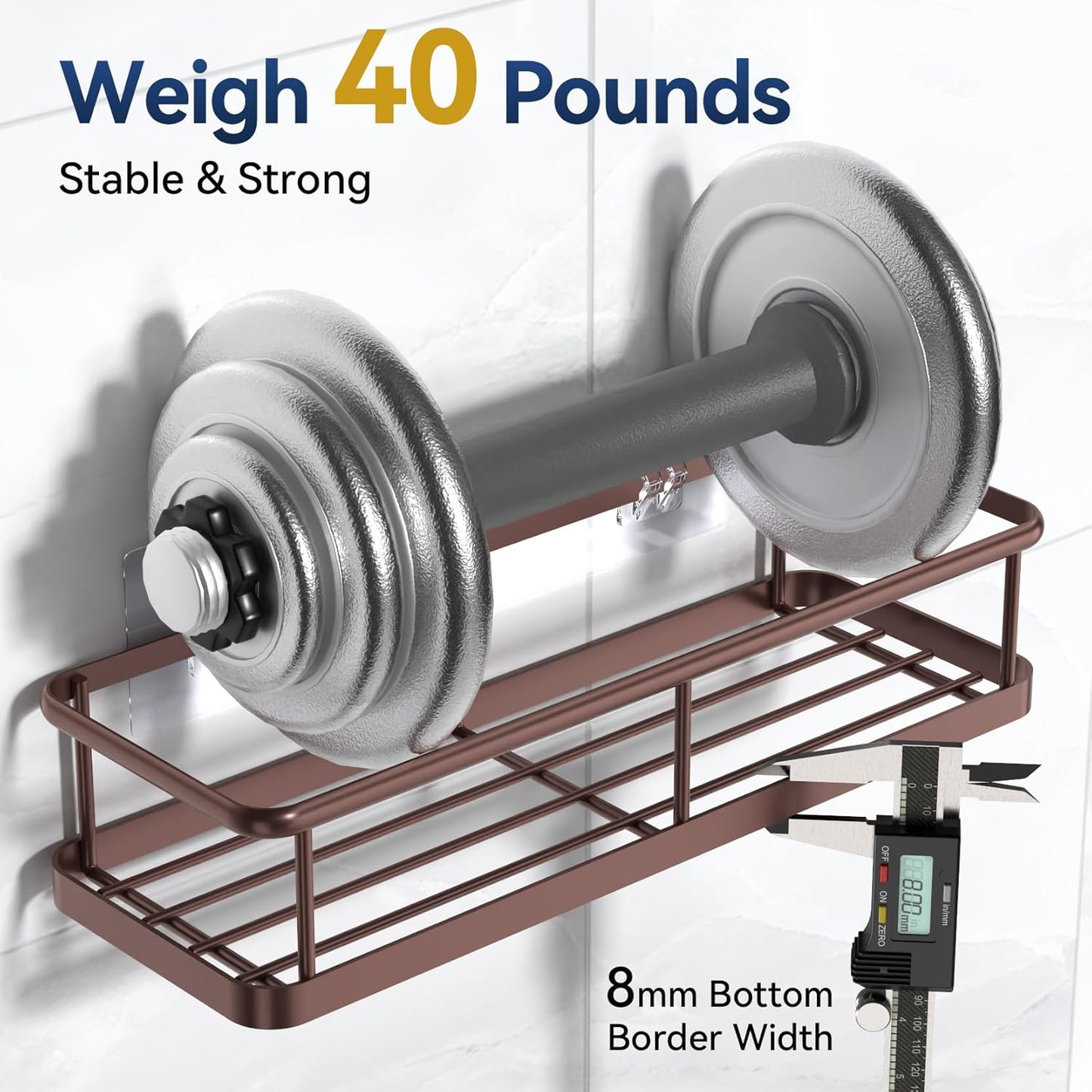 YASONIC Shower Caddy - No Drill Bathroom Organizer with Removable Hooks | Rust-Proof Wall-Mounted Shelves, 2 Pack Bronze