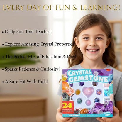 Crystal Advent Calendar 2025 - 24 PCS Gemstones, Minerals & Fossils Collection for Christmas Countdown
