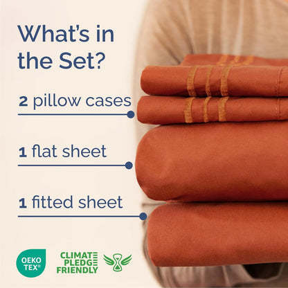 Queen Size 4-Piece Sheet Set | Skiennix Comfy Cooling Bed Sheets - Luxury Hotel Quality - Deep Pockets, Soft & Wrinkle-Free - Terracotta