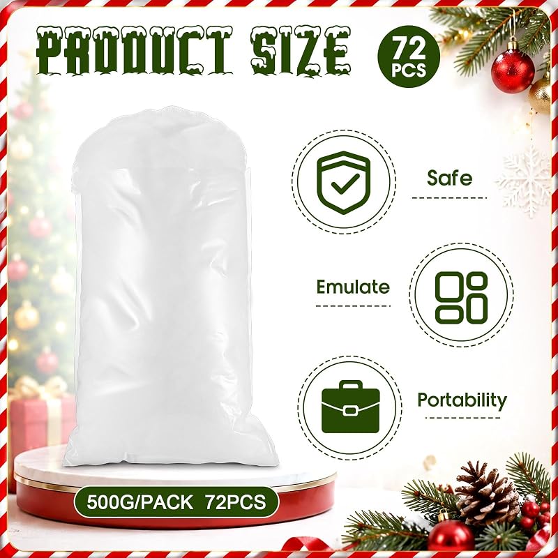 Jerify 72 Pack Christmas Fake Snow - Cotton-Like Fluffy Artificial Snow
