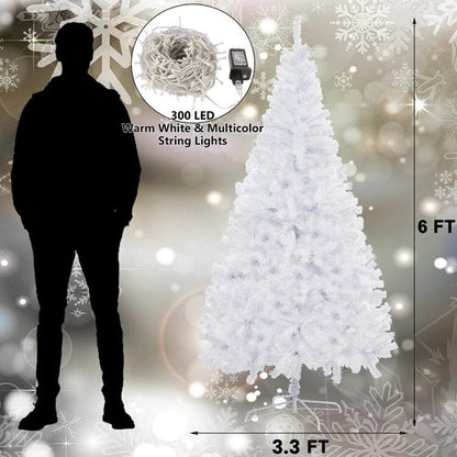 Juegoal 6 FT Artificial Christmas Tree - Remote Control with 300 LED Warm White & Multicolor Lights | Durable Pine Design
