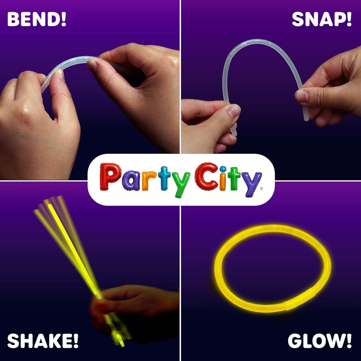 Party City 100 Glow Sticks - Neon Glow in the Dark Party Supplies | Connectors for Bracelets & Necklaces