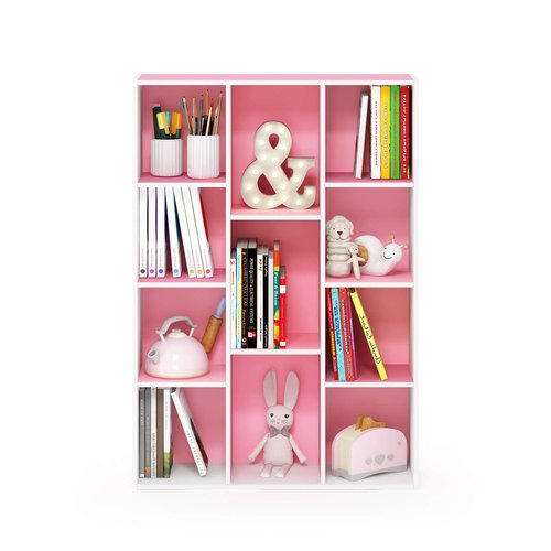 Furinno LUDER Book Shelf, 11-Cube Bookshelf, Reversible Bookcase, 9.4 x 29.1 x 41.7, Easy Assembly, for Living Room, Bedroom, Home Office, White/Pink