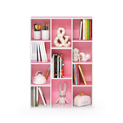 Furinno LUDER Book Shelf, 11-Cube Bookshelf, Reversible Bookcase, 9.4 x 29.1 x 41.7, Easy Assembly, for Living Room, Bedroom, Home Office, White/Pink