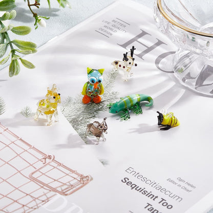 Skiennix 6Pcs Hand Blown Glass Figurines - Unique Christmas Reindeer, Birds, Giraffes & More for Home Decor & Gifts