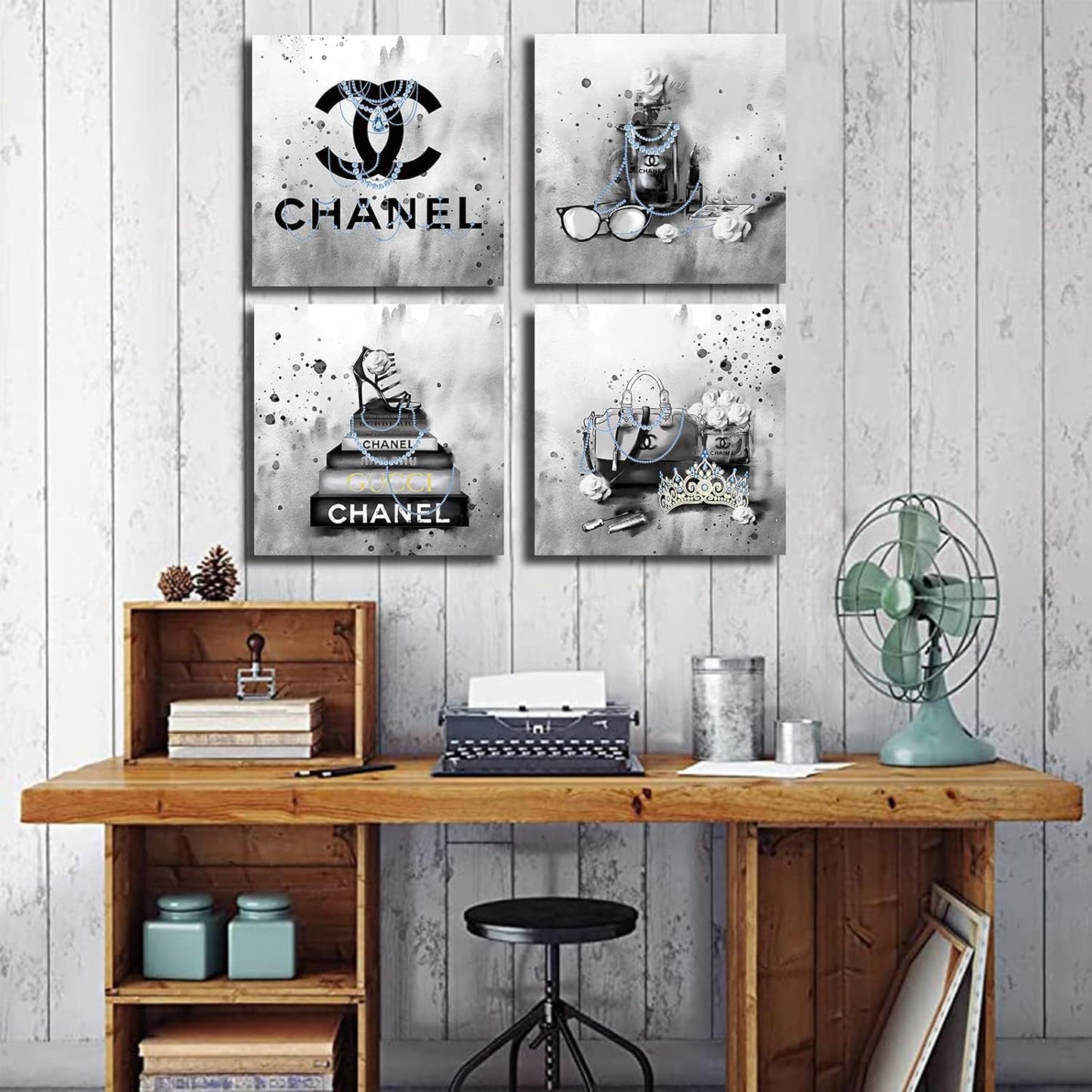 Meetdeceny Bedroom Wall Decor - Black And White Fashion Handbag Art for Teen Girls | Perfume Canvas Prints - 20"x20" - 4 Piece Set