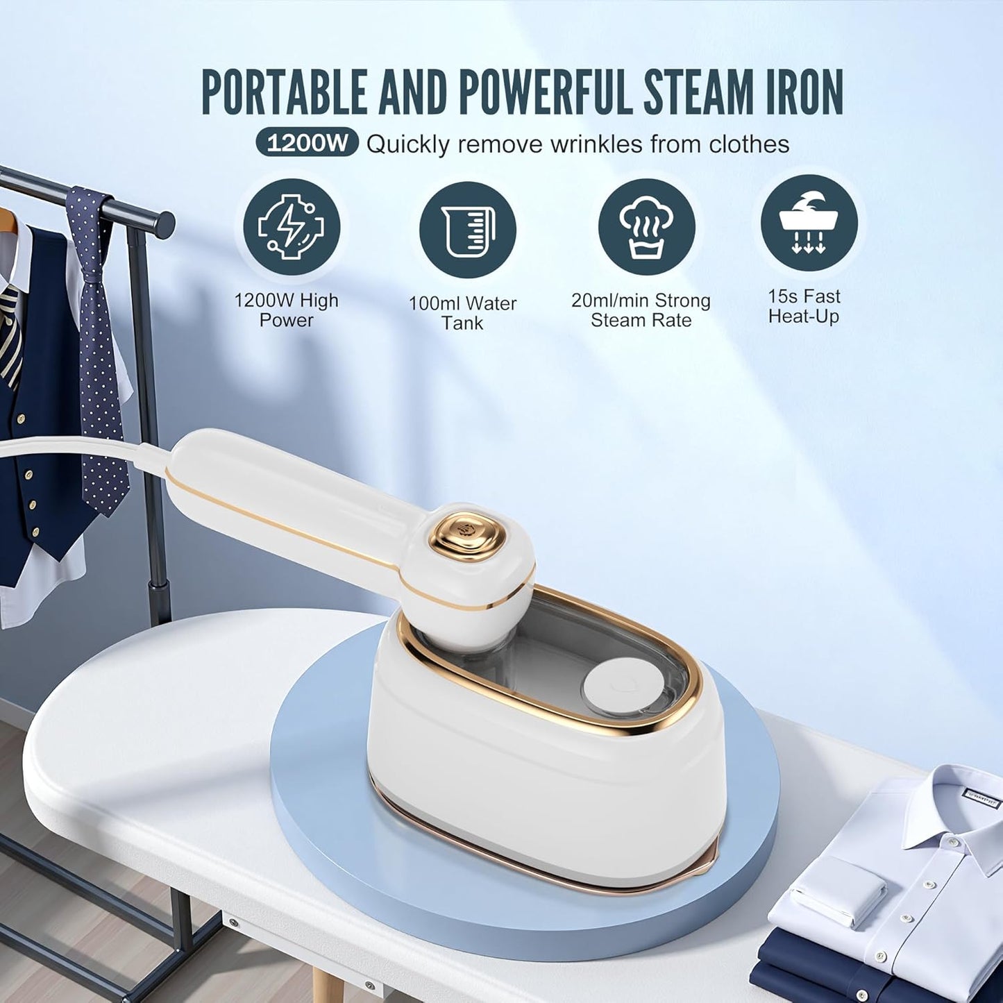Skiennix Travel Steamer - 1200W Handheld Garment Iron with Fast Heating | White, 1 Piece