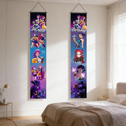 Demon Movie Hunters | 2-Piece Porch Sign Door Hanging Banner - Perfect for Birthday Party Decor