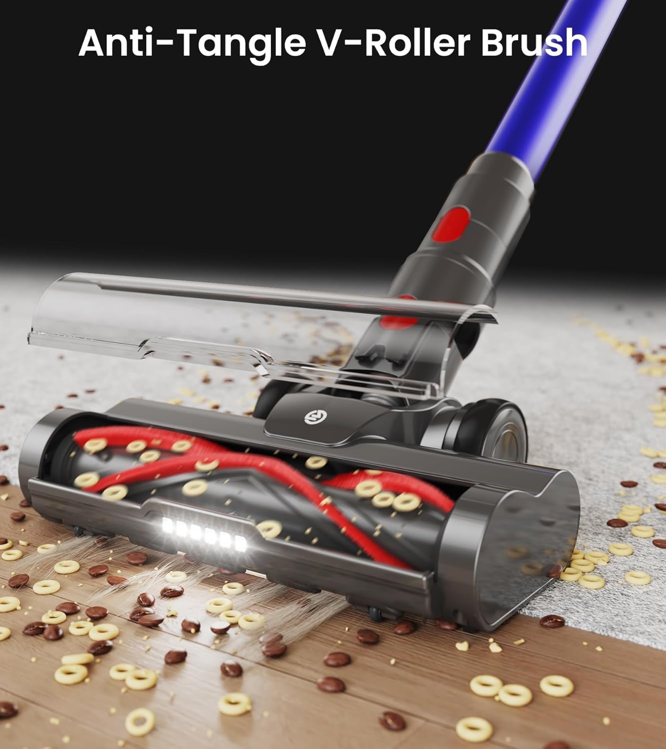 Skiennix Cordless Vacuum Cleaner - 550W, 45kPa Suction Power, 65 Mins Runtime, LED Display, Anti-Tangle Brush