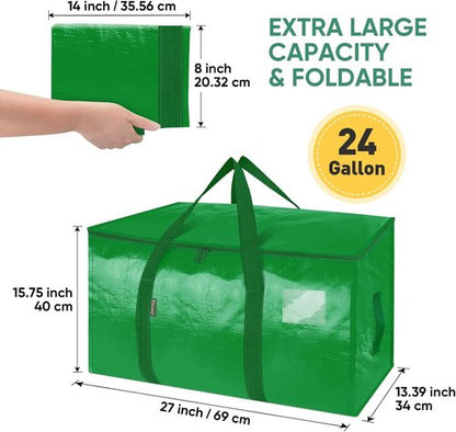 BALEINE Oversized Moving Bags - Heavy-Duty Storage Totes with Reinforced Handles | Light Green, 2-Pack