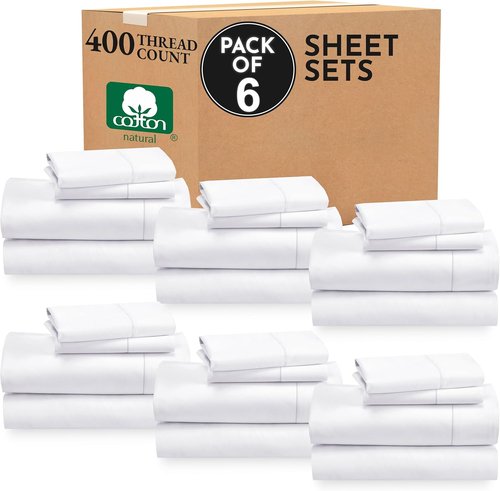California Design Den King Size Sheet Sets - 400 Thread Count 100% Cotton Sateen, Deep Pocket | 6 Flat & Fitted Sheets + 12 Pillowcases (White)