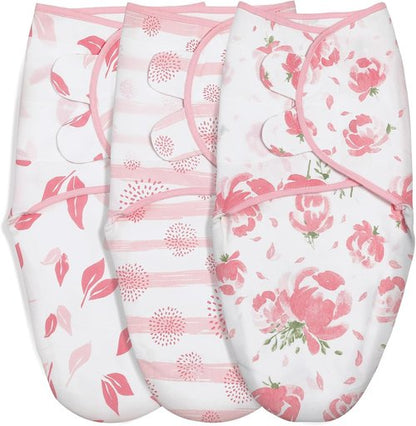 GLLQUEN Baby Girl Swaddles - 3 Pack Infant Sleep Sacks | Easy Swaddling Wraps in Pink Floral Design (0-3 Months)