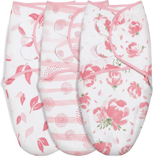 GLLQUEN Baby Girl Swaddles - 3 Pack Infant Sleep Sacks | Easy Swaddling Wraps in Pink Floral Design (0-3 Months)