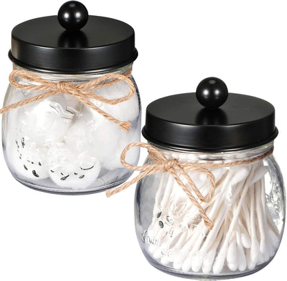 SheeChung Qtip Holders - Stylish Black Bathroom Decor for Cotton Swabs & Accessories | 2 Pack