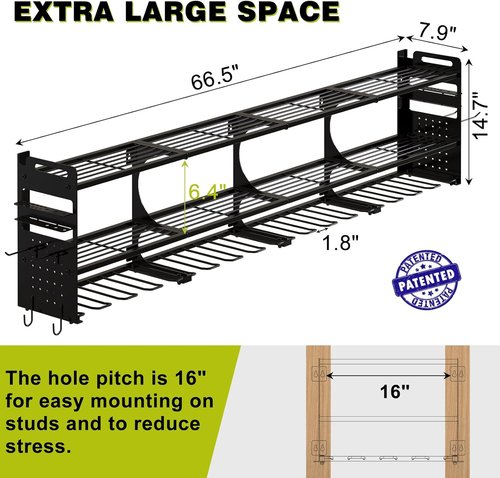 64" Power Tool Organizer - 16 Slots, 3-Tier Wall Mount Storage for Drills & Tools | Black