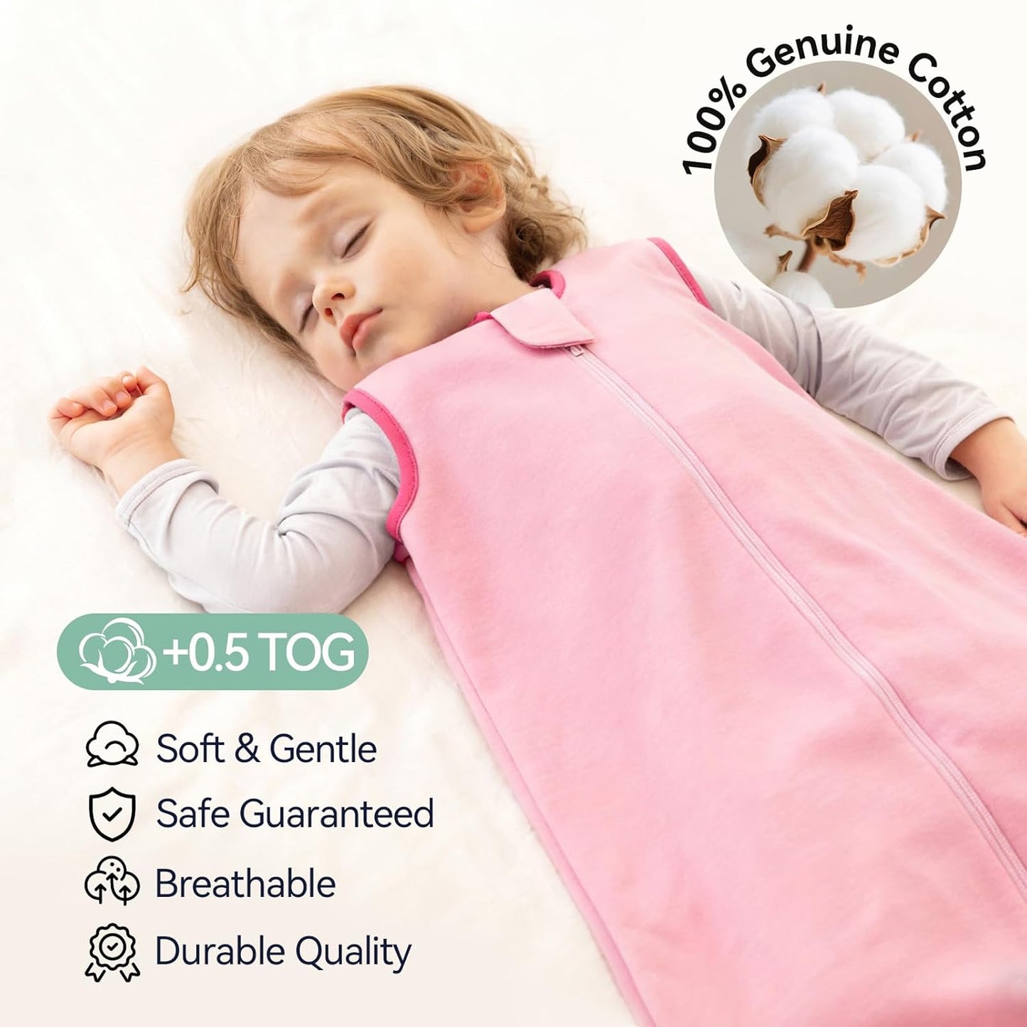 Skiennix Baby Sleep Sack | 100% Cotton Wearable Blanket for 12-18 Months | 3-Pack, Breathable & Lightweight with 2-Way Zipper