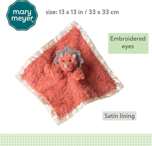 Mary Meyer Baby Lovey - Soft Coral Dino Security Blanket & Stuffed Animal Toy | 13 x 13 Inches