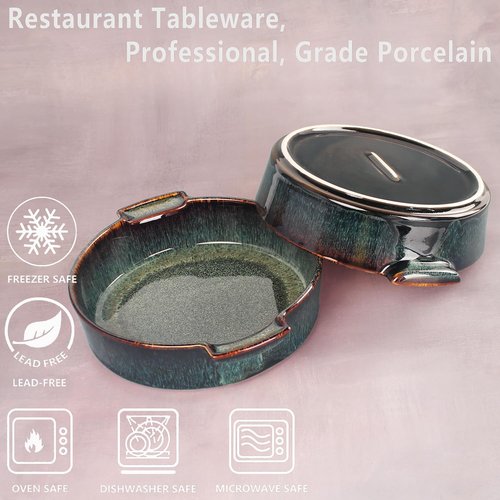 Ceramic Casserole Baking Dish - 1.7 Quart Oven Safe Bakeware for Lasagna | Round 10 x 10 Inch