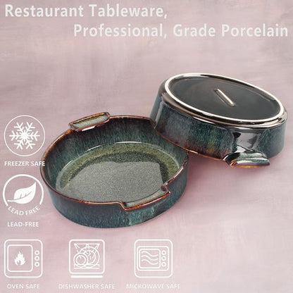Ceramic Casserole Baking Dish - 1.7 Quart Oven Safe Bakeware for Lasagna | Round 10 x 10 Inch