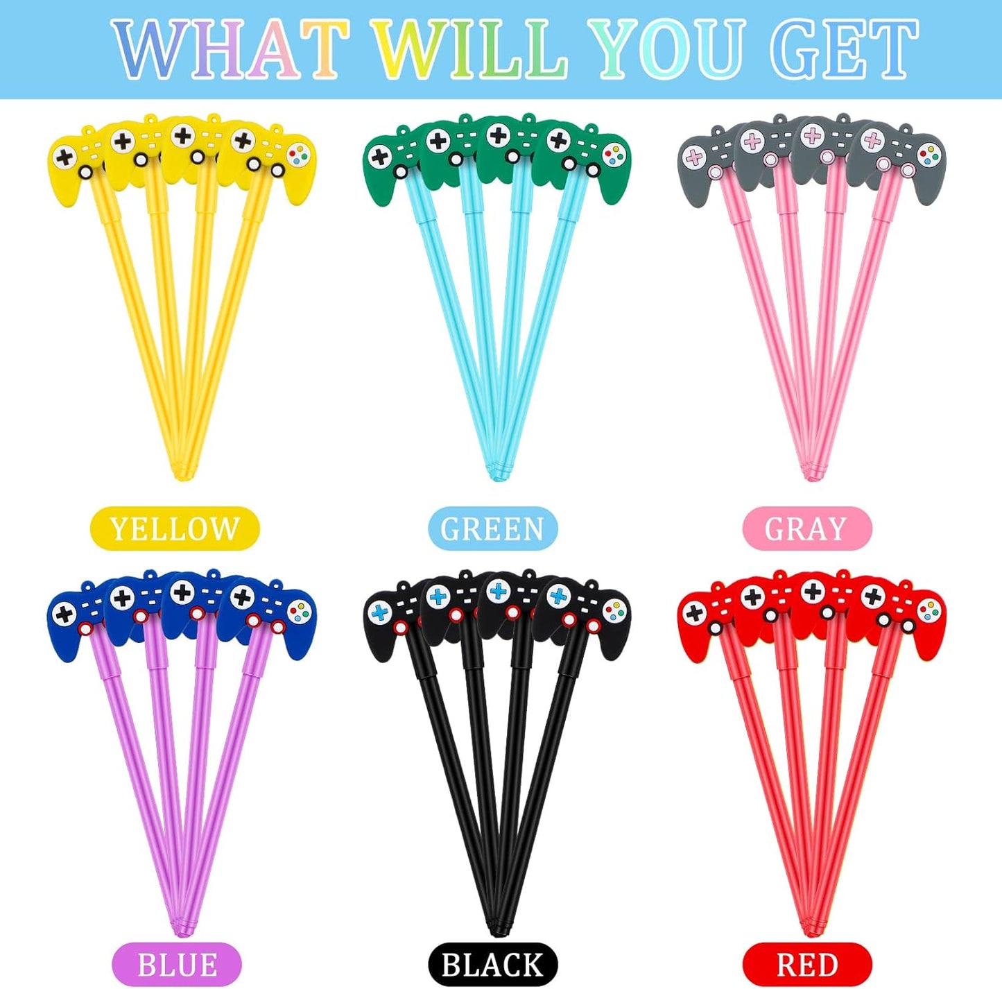 Tinlade 24 Pcs Video Game Pens - Gamer Party Favors for Themed Birthdays | Multicolor Controller Ink Pens